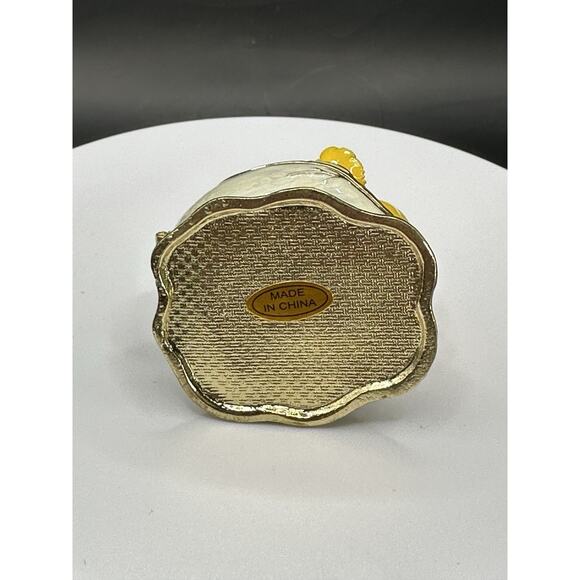 Vintage Enameled Chick in Egg Trinket Box w/ Crystals Gold Tone Metal 2" - Picture 6 of 10